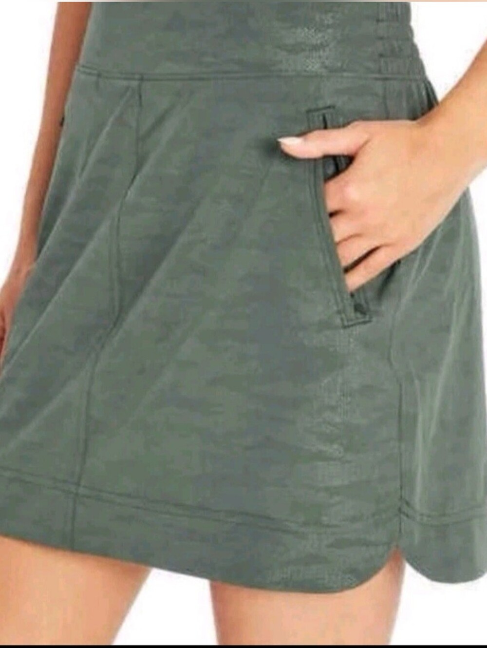 Orvis‎ Travel Skort Olive Green Embossed Print Mesh Inner Short Pulll On Size L